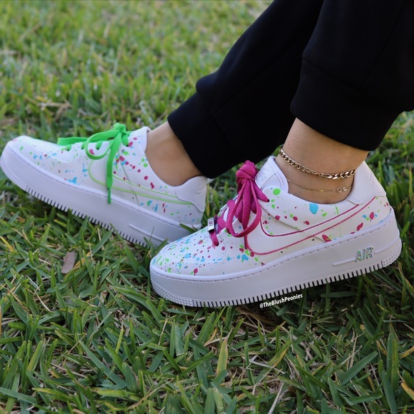 Nike Shoes - Nike Air Force 1 Sage Low Pink Green Blue White Custom Painted Shoes NWT